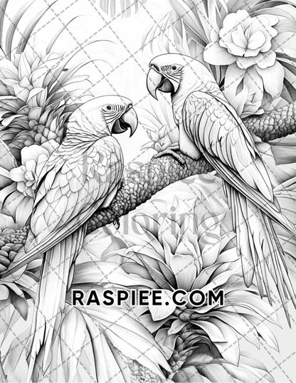 Flowers and Birds Adult Coloring Pages Printable PDF Instant Download - RASPIEE