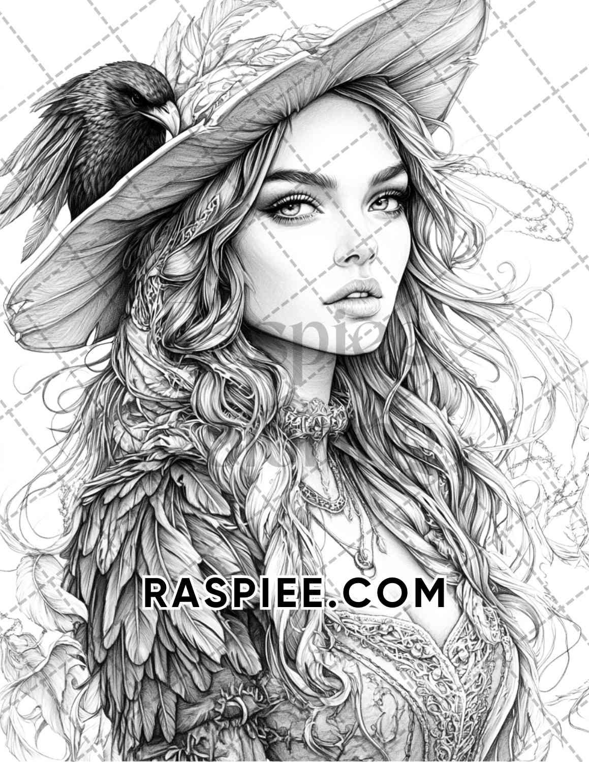 Enchanted Witches Adult Coloring Pages Printable PDF Instant Download - RASPIEE