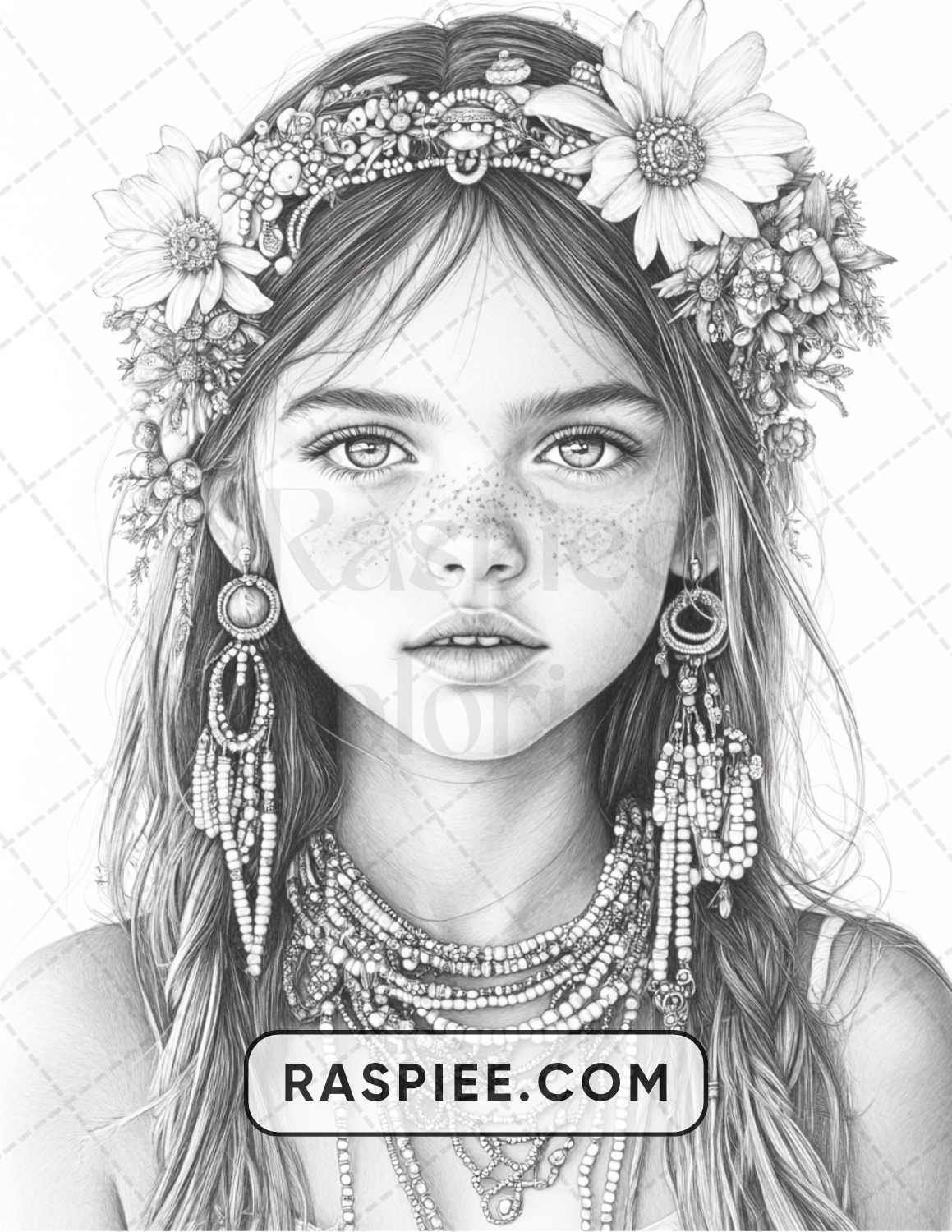 88 Bohemian Little Girls Portrait Adult Coloring Pages