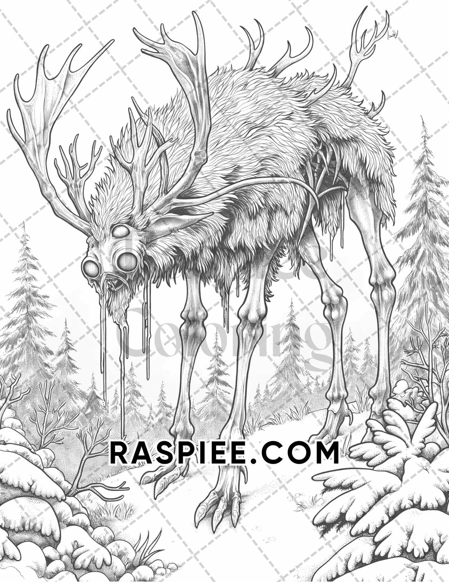 50 Spooky Monsters Halloween Adult Coloring Pages Printable PDF Instant Download - RASPIEE