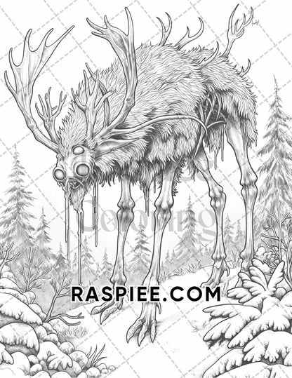 50 Spooky Monsters Halloween Adult Coloring Pages Printable PDF Instant Download - RASPIEE