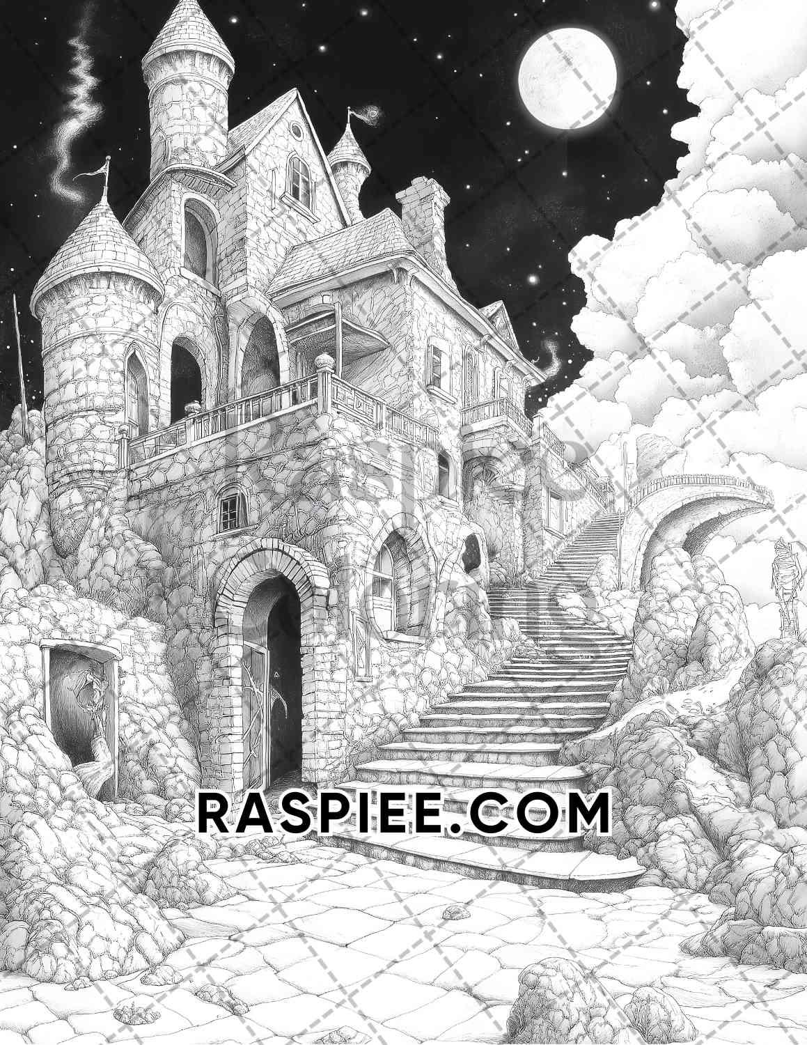 Halloween Surreal Adult Coloring Pages Printable PDF Instant Download - RASPIEE