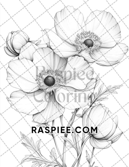 Seasonal Flowers Adult Coloring Pages Printable PDF Instant Download