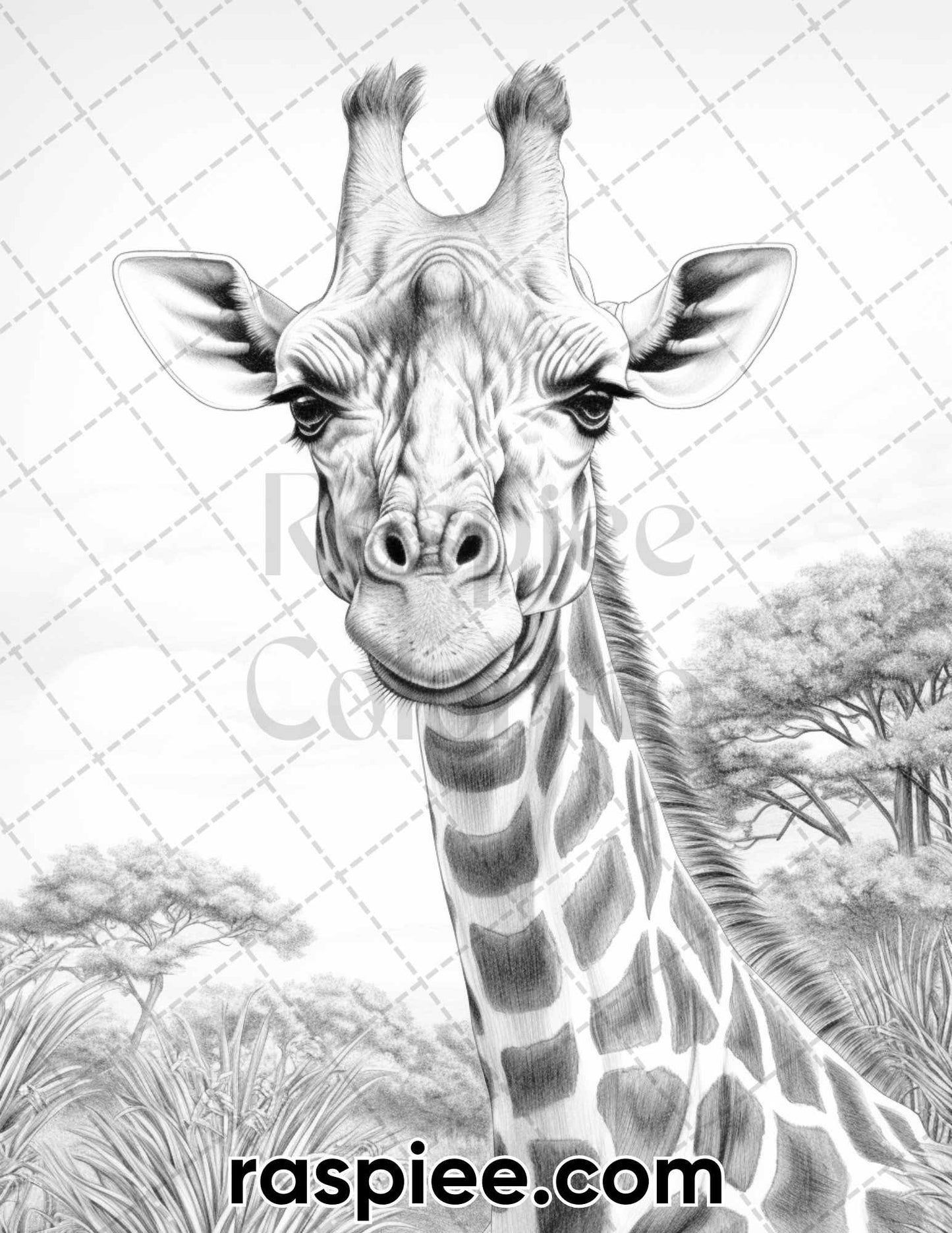 55 Wild Animals Grayscale Coloring Pages for Adults, Printable PDF Instant Download