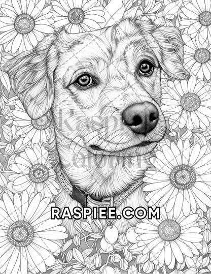 75 Animals in Flowers Grayscale Adult Coloring Pages Printable PDF Instant Download - RASPIEE