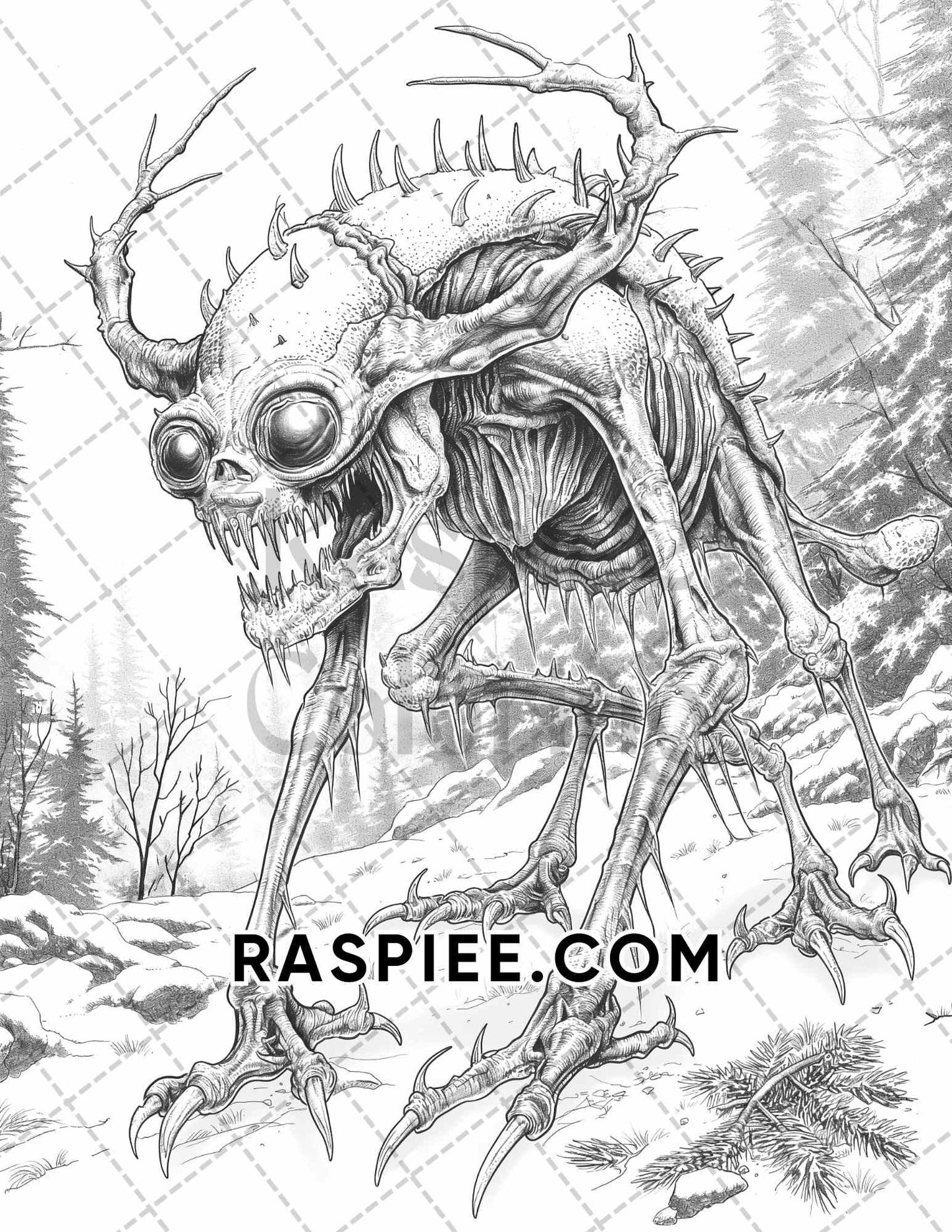 50 Spooky Monsters Halloween Adult Coloring Pages Printable PDF Instant Download - RASPIEE