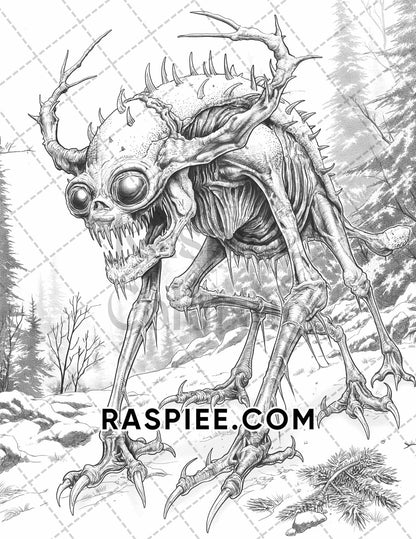 50 Spooky Monsters Halloween Adult Coloring Pages Printable PDF Instant Download