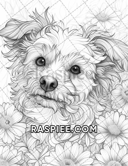 75 Animals in Flowers Grayscale Adult Coloring Pages Printable PDF Instant Download - RASPIEE