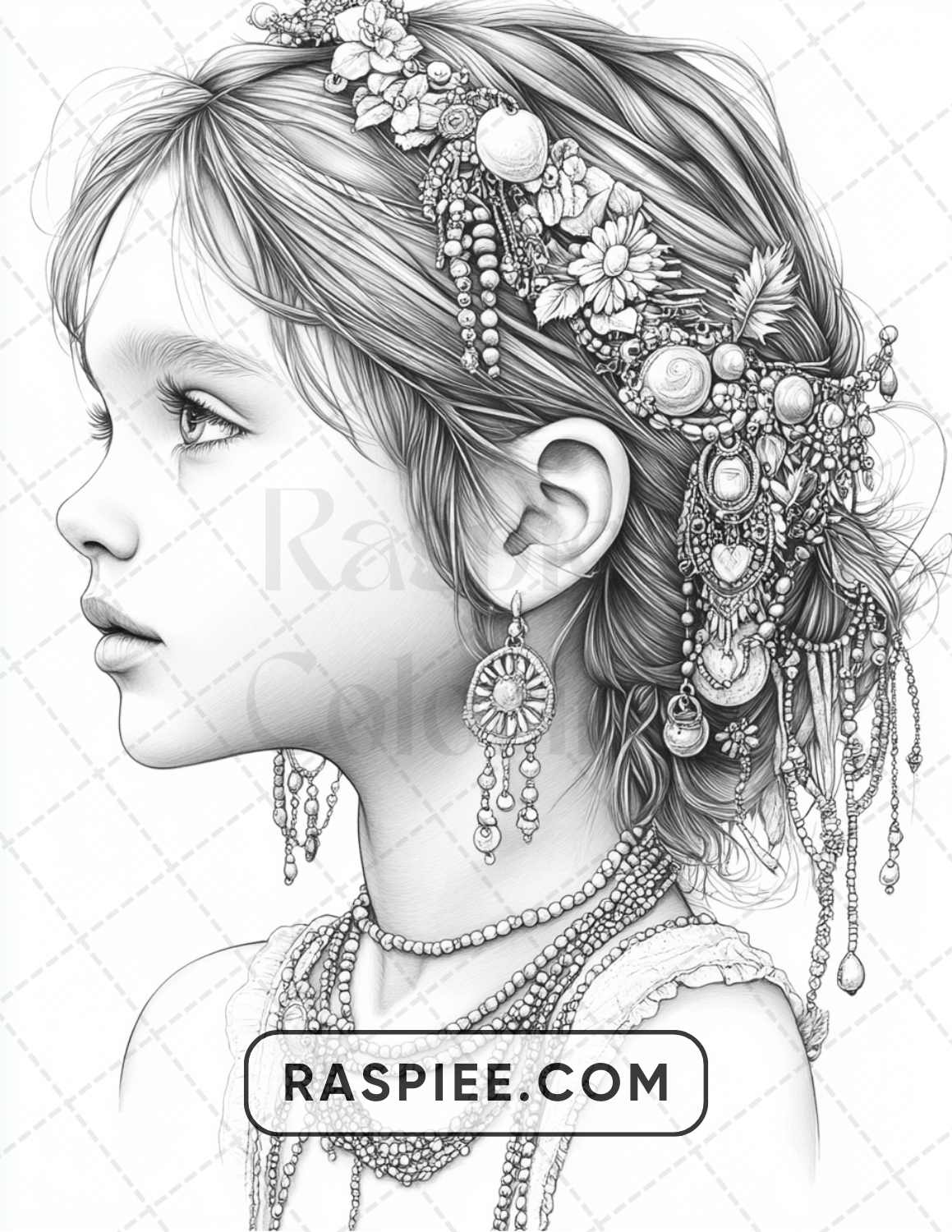 88 Bohemian Little Girls Portrait Adult Coloring Pages