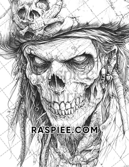 Zombie Pirates Halloween Adult Coloring Pages Printable PDF Instant Download