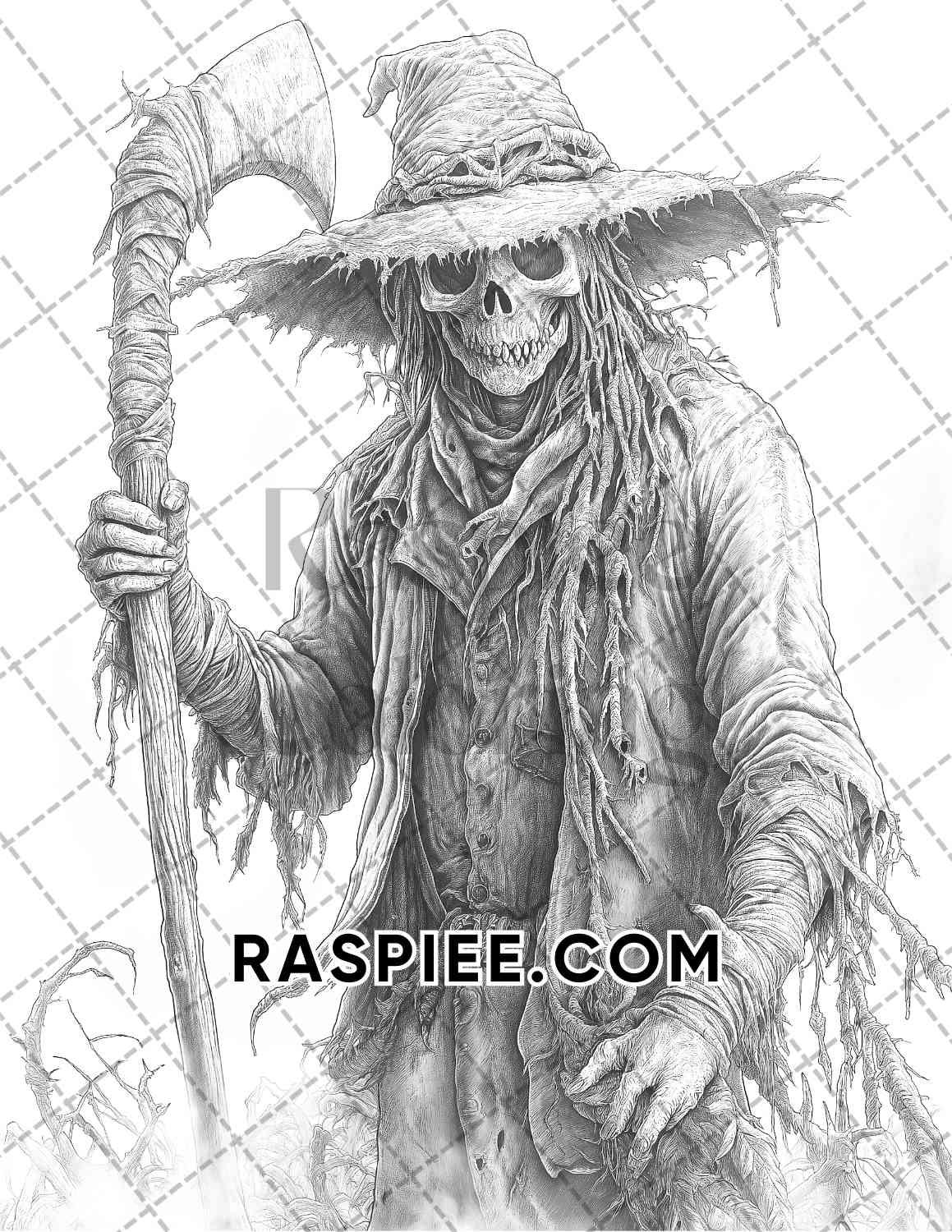 Horror Scarecrow Halloween Adult Coloring Pages Printable PDF Instant Download