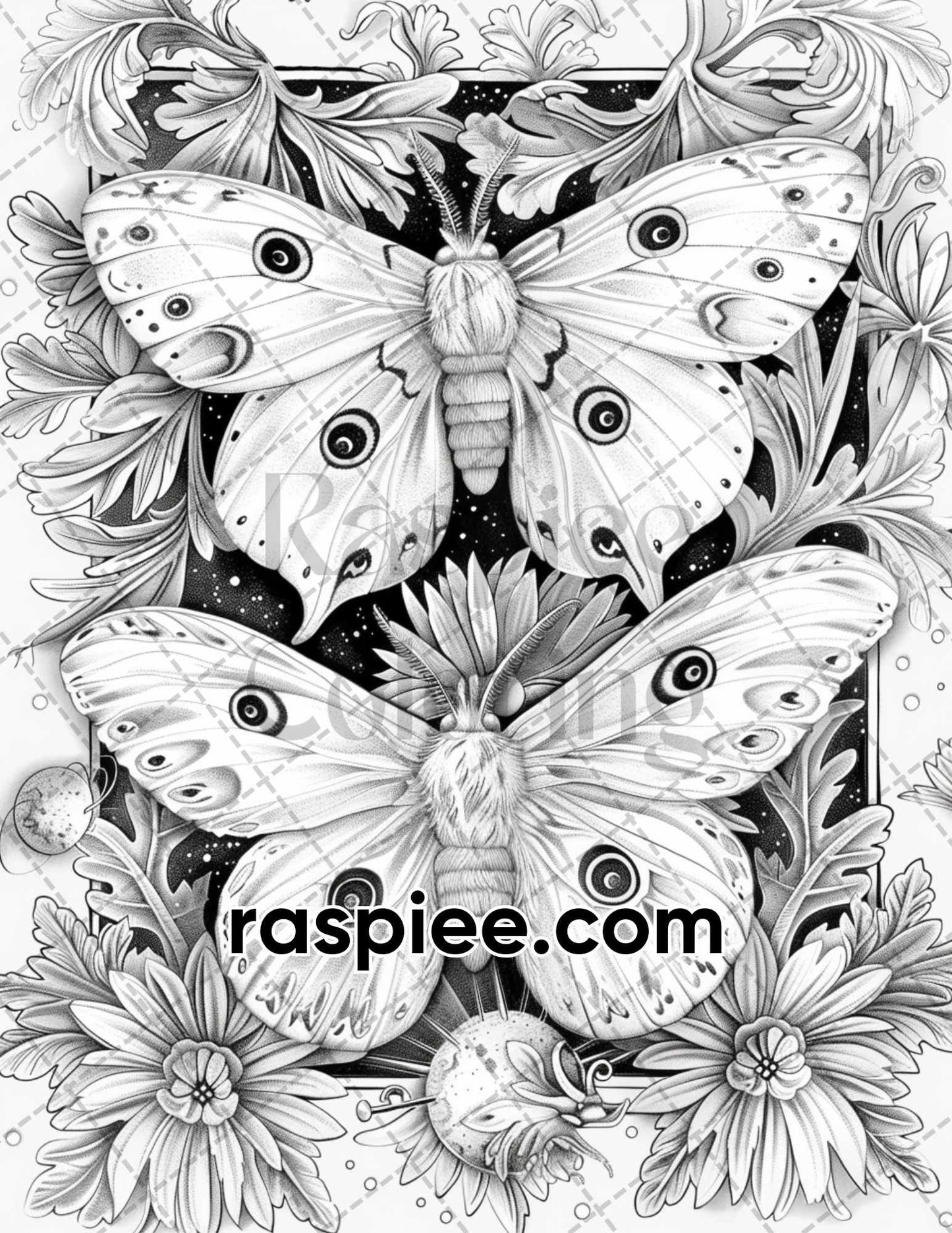 77 Butterflies and Moths Grayscale Adult Coloring Pages, Printable PDF Instant Download - RASPIEE