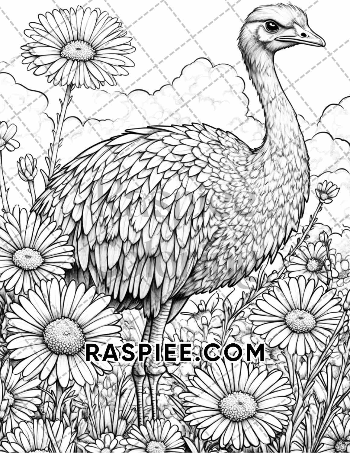 Flowers and Birds Adult Coloring Pages Printable PDF Instant Download - RASPIEE