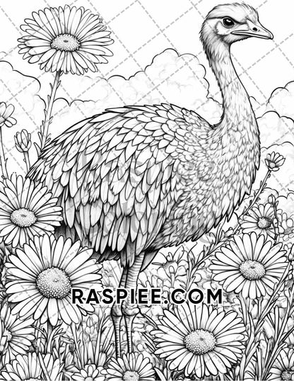 Flowers and Birds Adult Coloring Pages Printable PDF Instant Download - RASPIEE