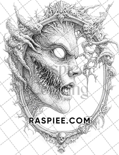 Nightmarish Creatures Halloween Adult Coloring Pages Printable PDF Instant Download