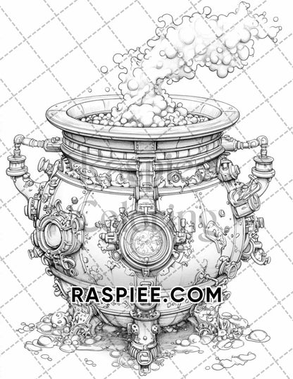 Steampunk Halloween Adult Coloring Pages Printable PDF Instant Download