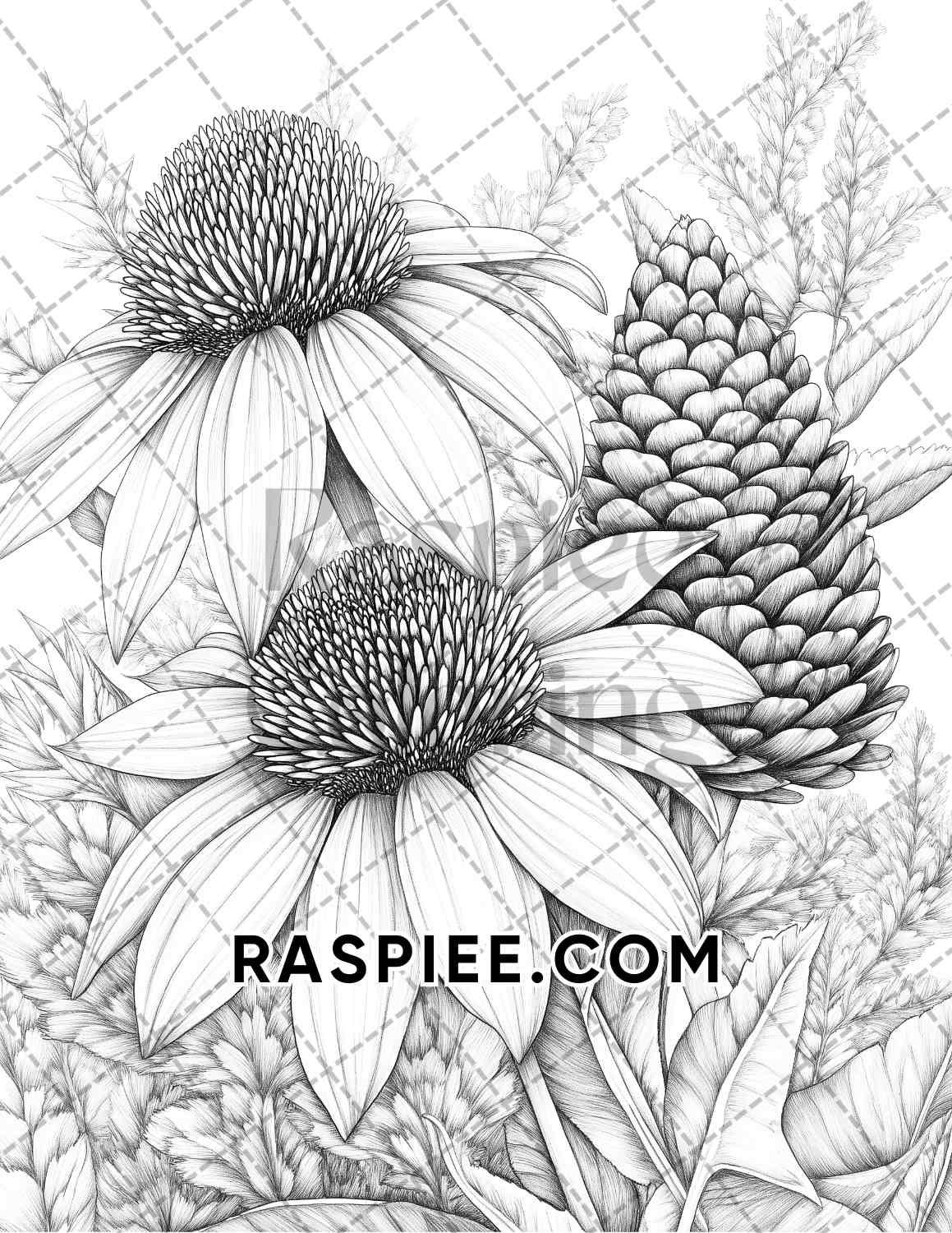 Fall Flowers Adult Coloring Pages Printable PDF Instant Download - RASPIEE