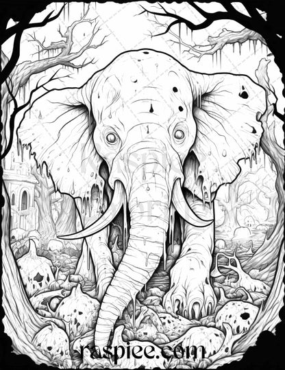 50 Halloween Scary Animals Grayscale Coloring Pages Printable for Adults, PDF File Instant Download - Raspiee Coloring