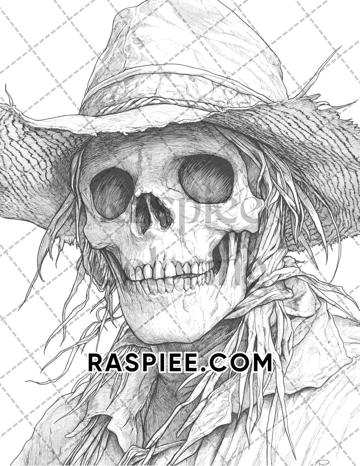 Horror Scarecrow Halloween Adult Coloring Pages Printable PDF Instant Download