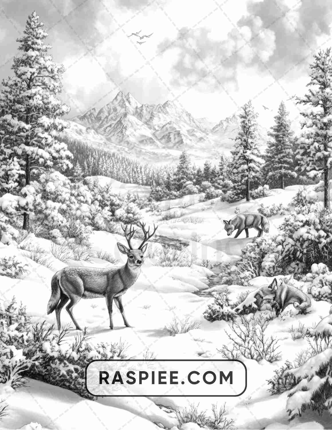 82 Winter Landscapes Adult Coloring Pages - RASPIEE