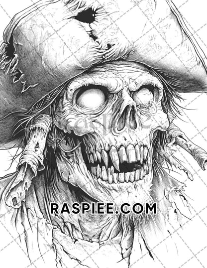 Zombie Pirates Halloween Adult Coloring Pages Printable PDF Instant Download