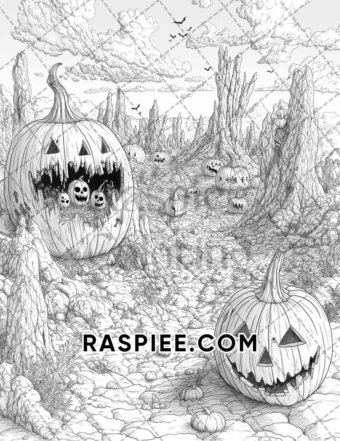 Halloween Surreal Adult Coloring Pages Printable PDF Instant Download - RASPIEE