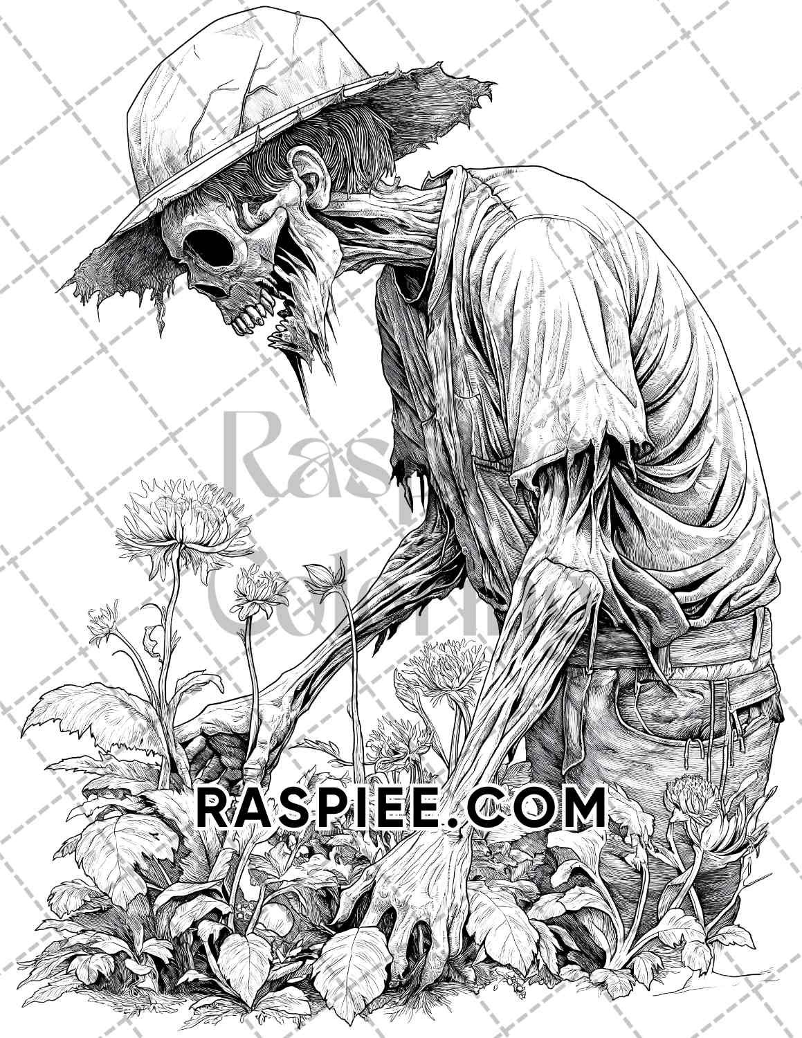 Scary Zombies Halloween Adult Coloring Pages Printable PDF Instant Download