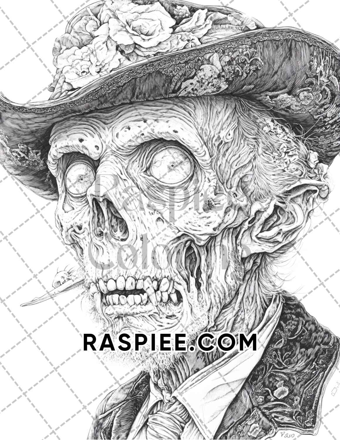 Victorian Zombies Halloween Adult Coloring Pages Printable PDF