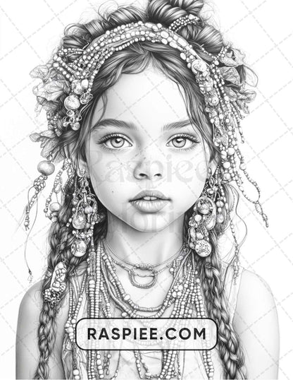 88 Bohemian Little Girls Portrait Adult Coloring Pages