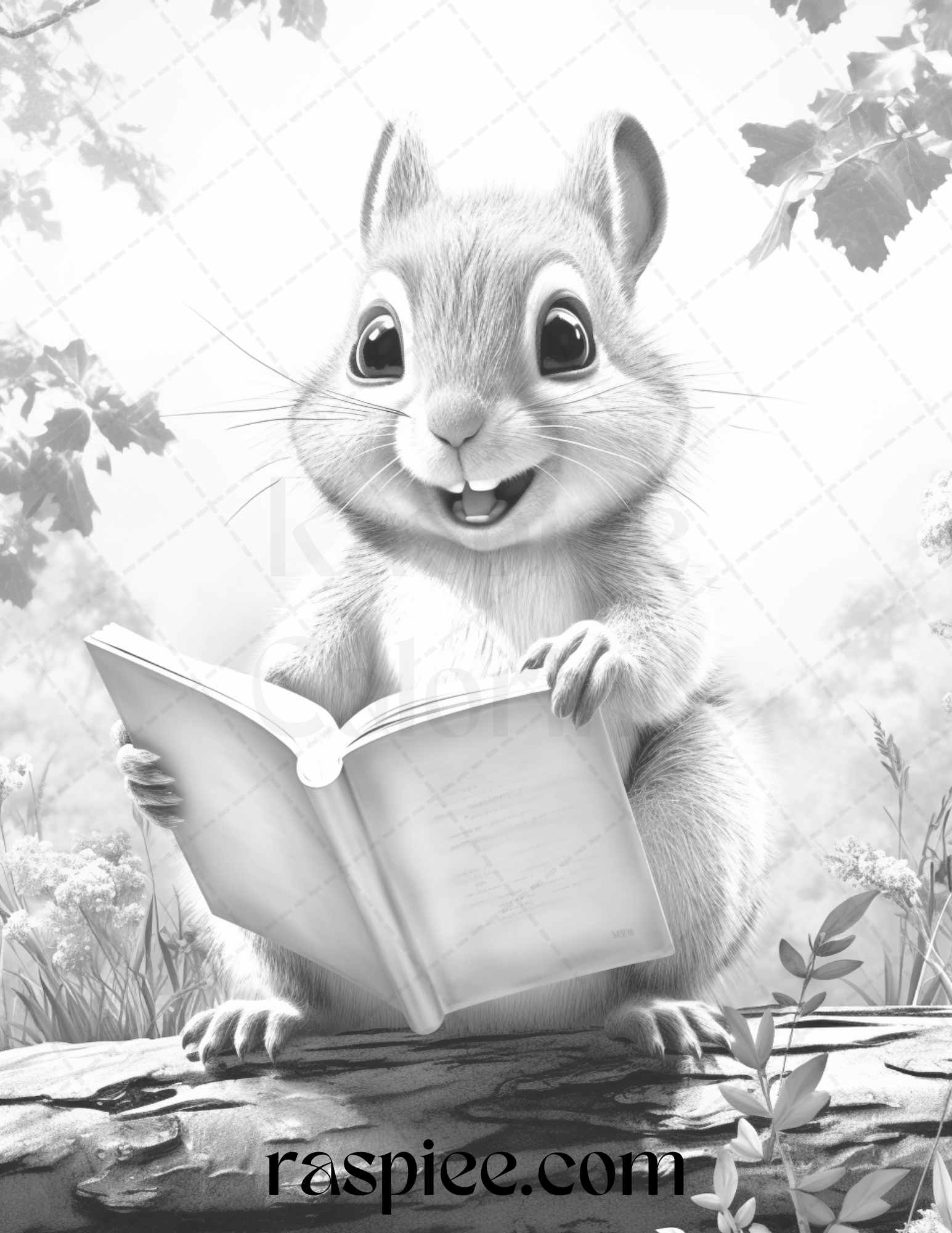 52 Adorable Squirrels Grayscale Coloring Pages Printable for Adults Kids, PDF File Instant Download - Raspiee Coloring