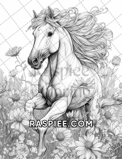 75 Animals in Flowers Grayscale Adult Coloring Pages Printable PDF Instant Download - RASPIEE