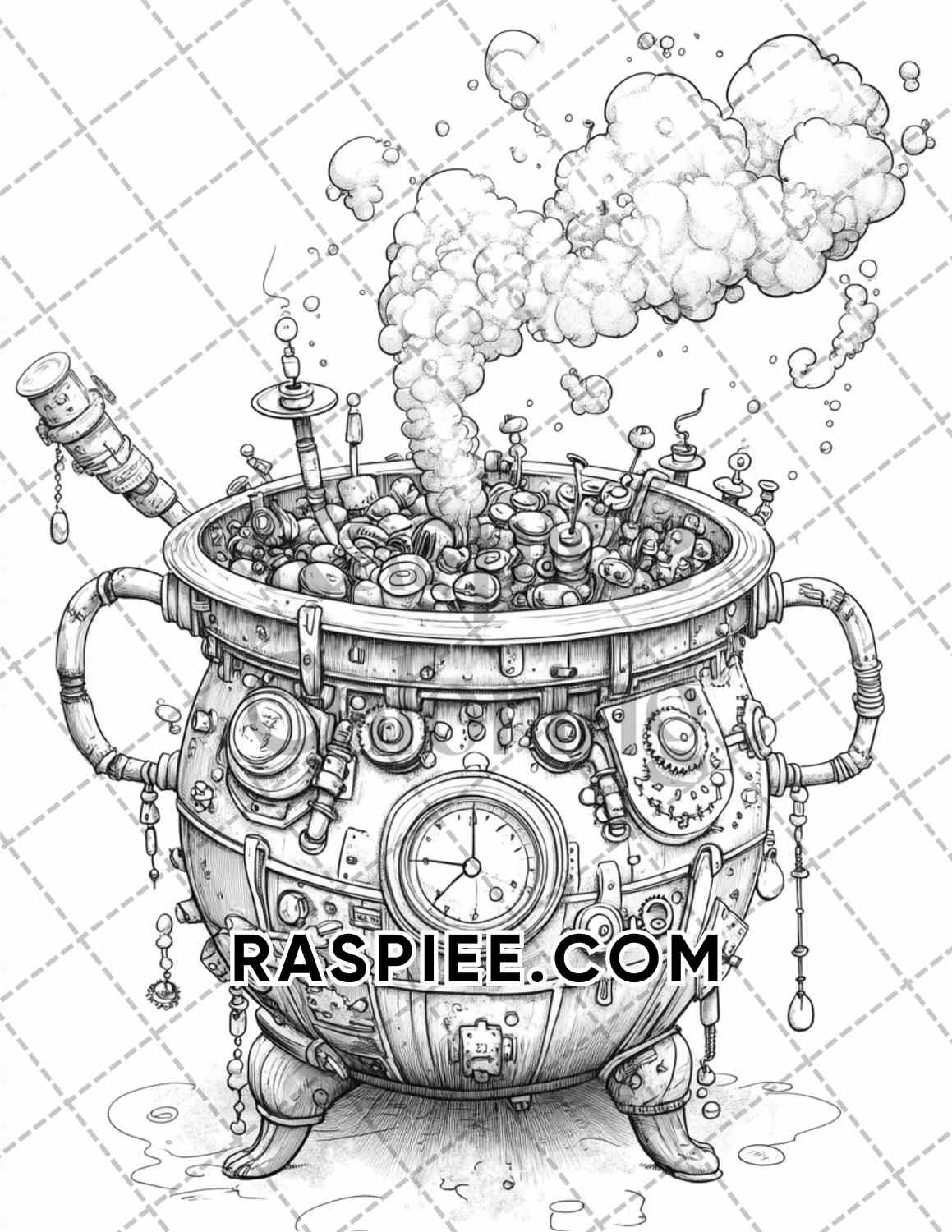 Steampunk Halloween Adult Coloring Pages Printable PDF Instant Download