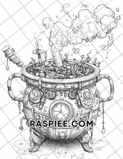 Steampunk Halloween Adult Coloring Pages Printable PDF Instant Download