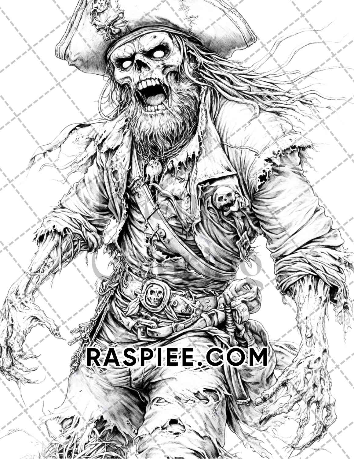 Zombie Pirates Halloween Adult Coloring Pages Printable PDF Instant Download