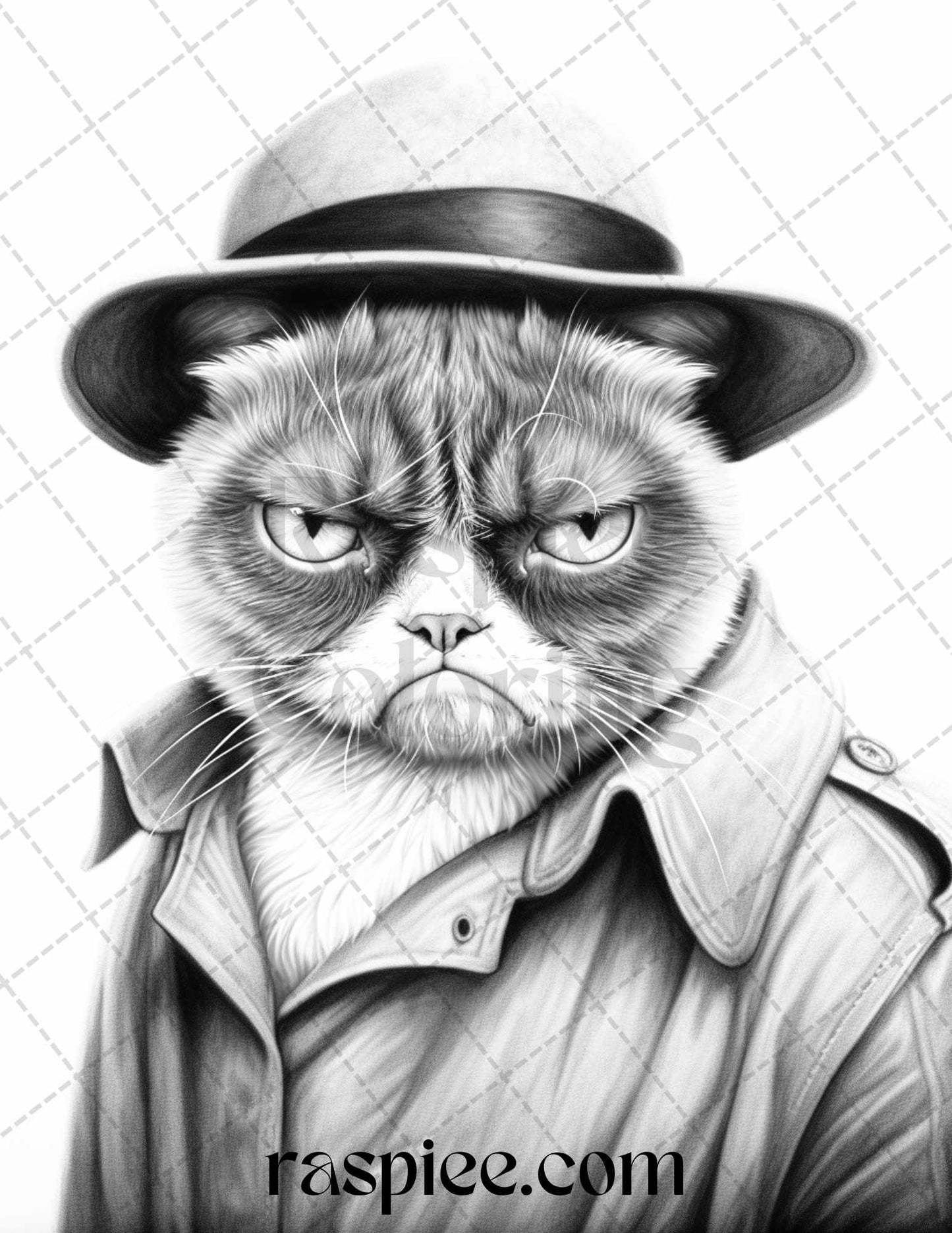 50 Grumpy Cat Grayscale Coloring Pages Printable for Adults, PDF File Instant Download