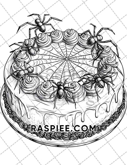 Spooky Desserts Halloween Adult Coloring Pages Printable PDF