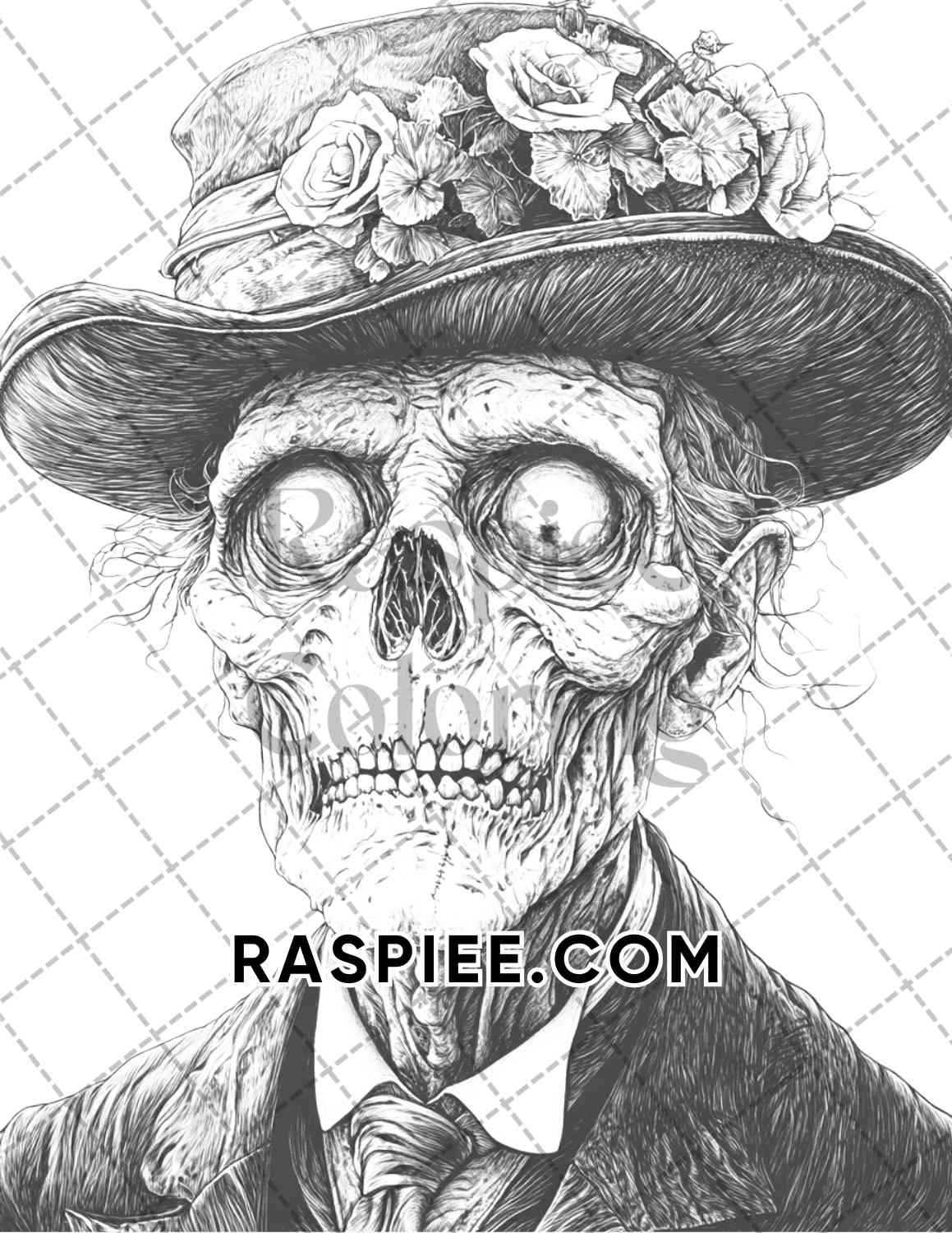 Victorian Zombies Halloween Adult Coloring Pages Printable PDF