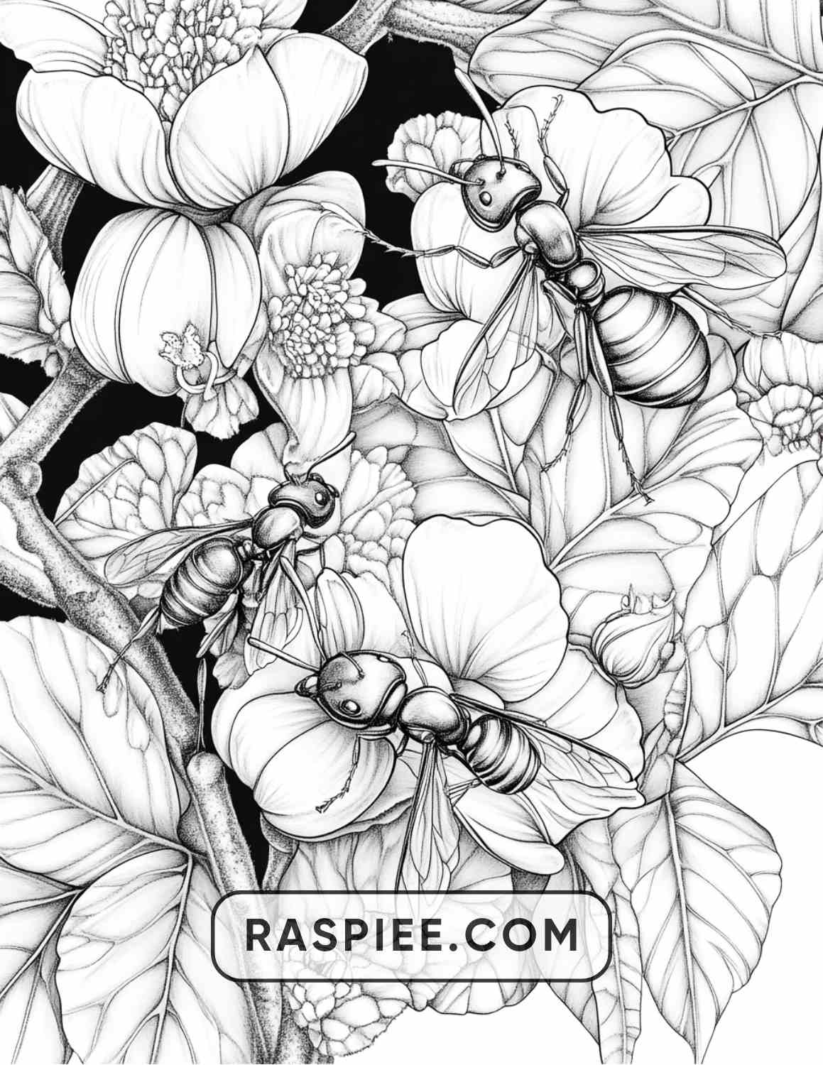 Insects and Flowers Adult Coloring Pages - RASPIEE