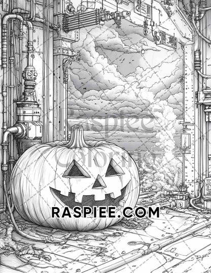 Steampunk Halloween Adult Coloring Pages Printable PDF Instant Download