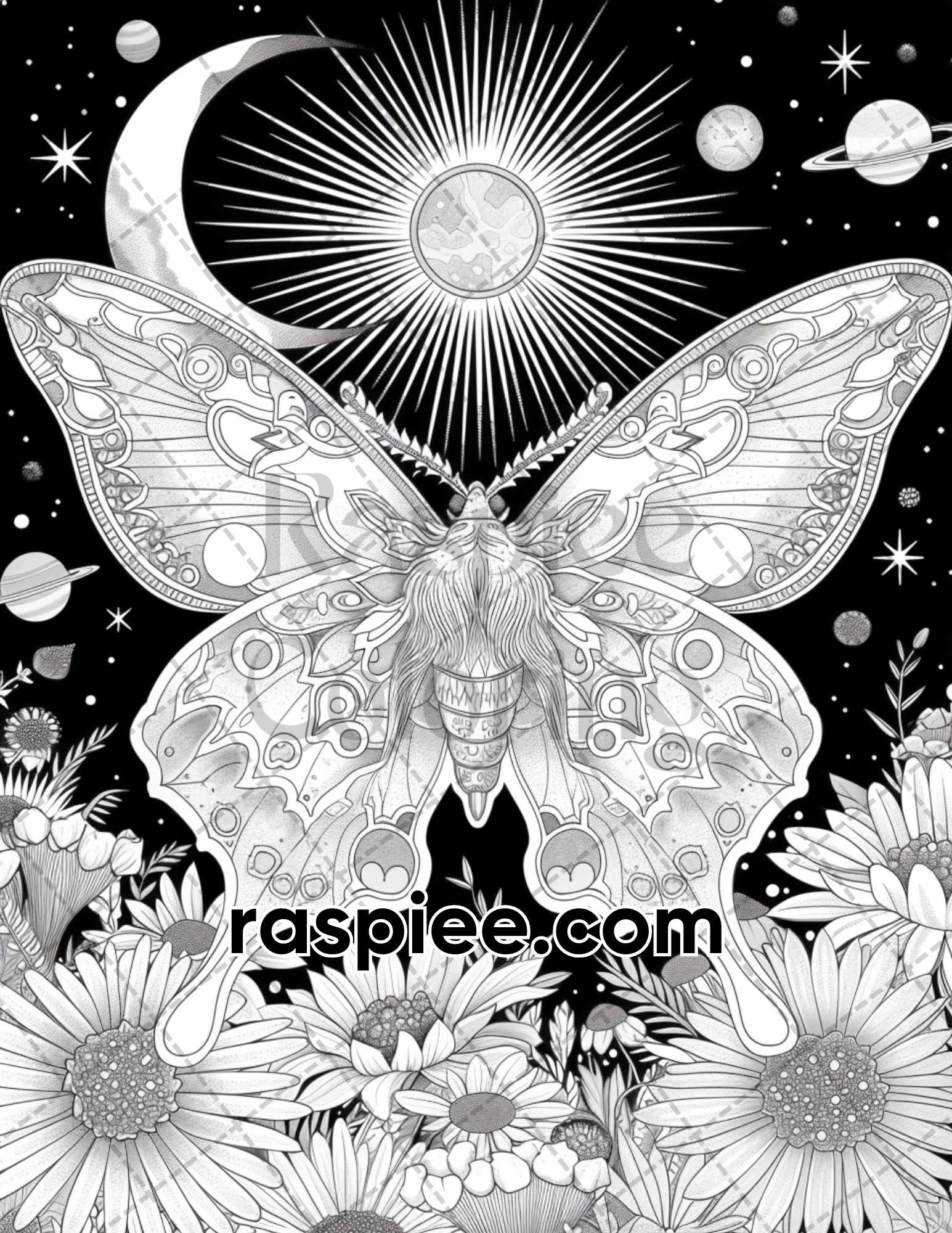 77 Butterflies and Moths Grayscale Adult Coloring Pages, Printable PDF Instant Download - RASPIEE