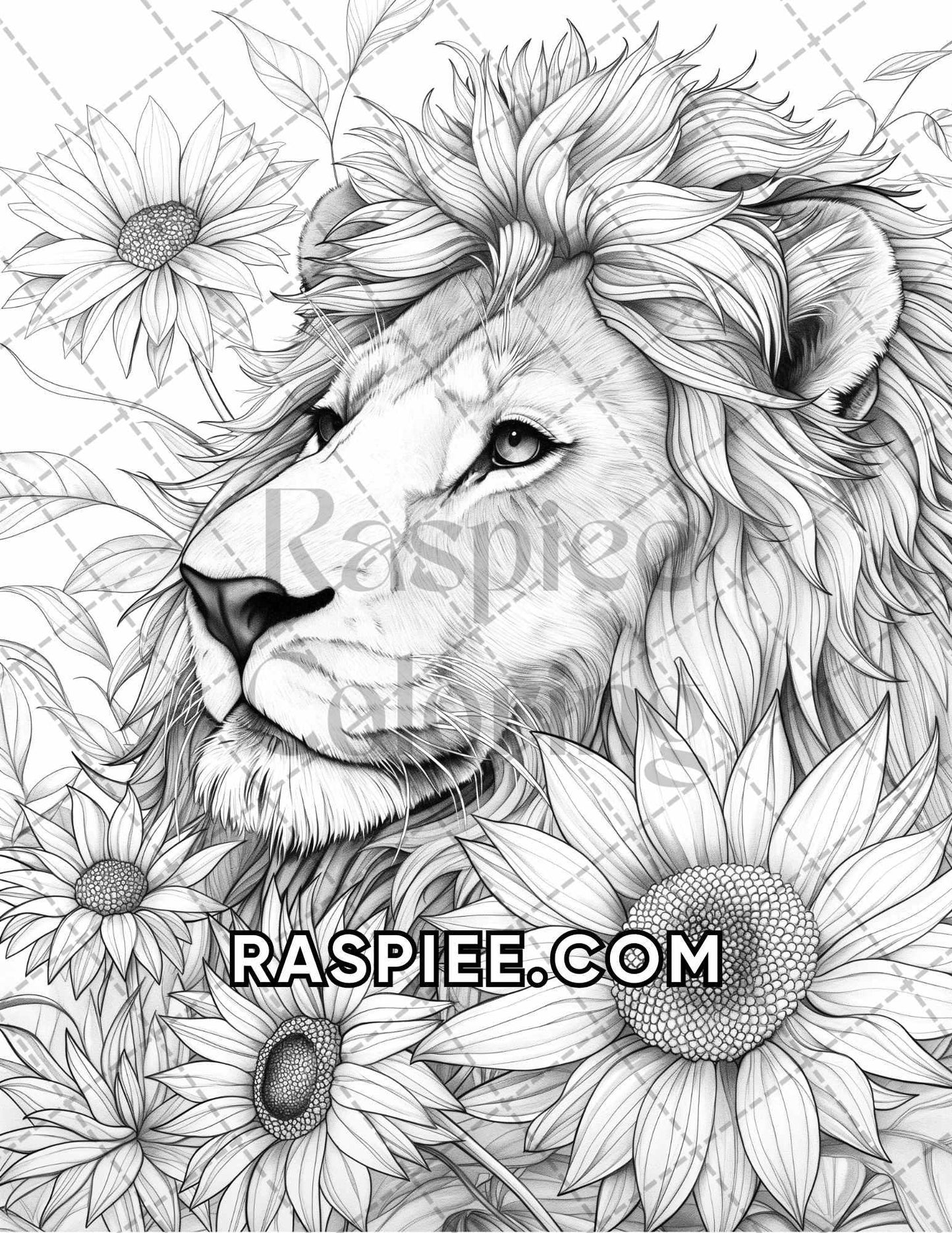 75 Animals in Flowers Grayscale Adult Coloring Pages Printable PDF Instant Download - RASPIEE