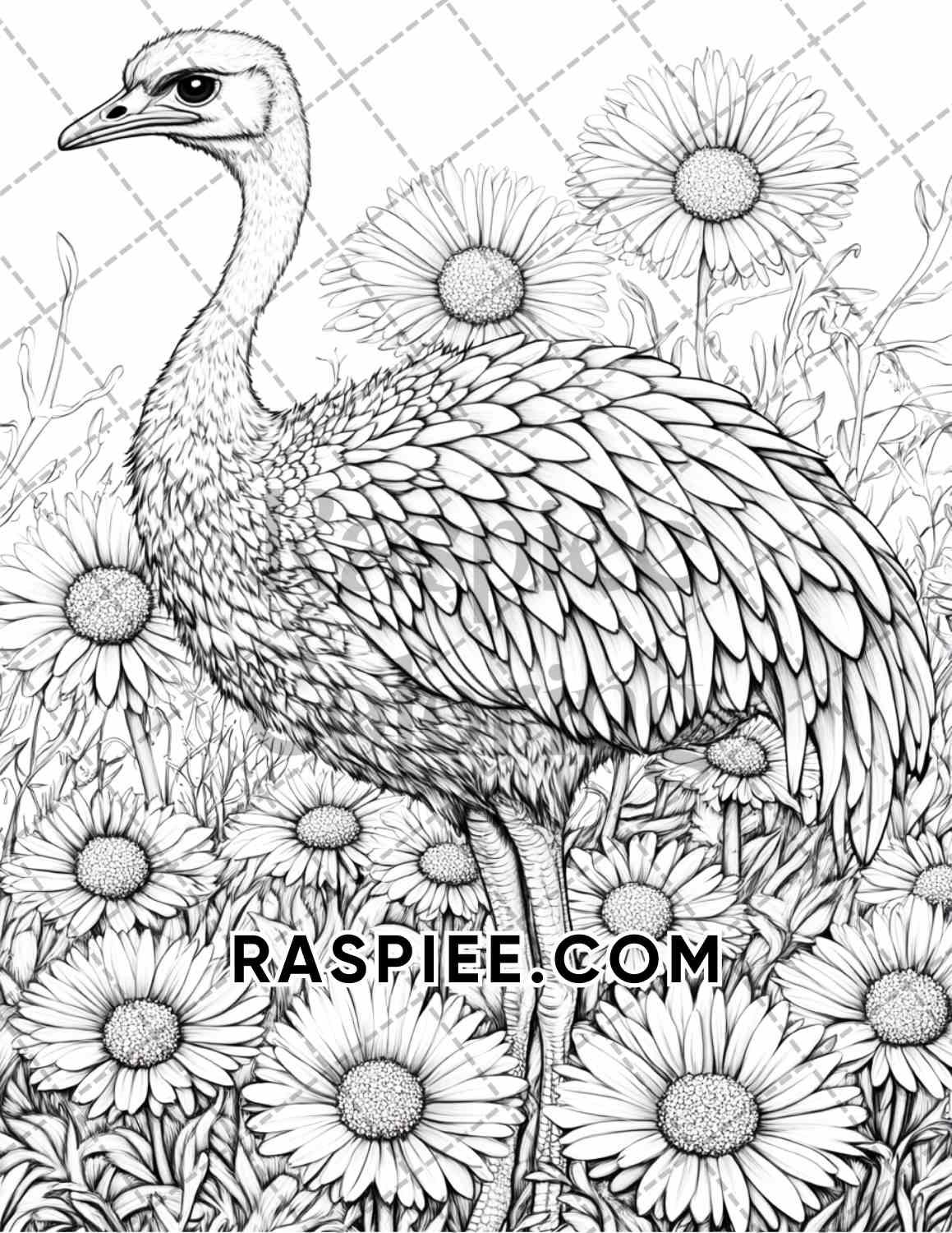 Flowers and Birds Adult Coloring Pages Printable PDF Instant Download - RASPIEE