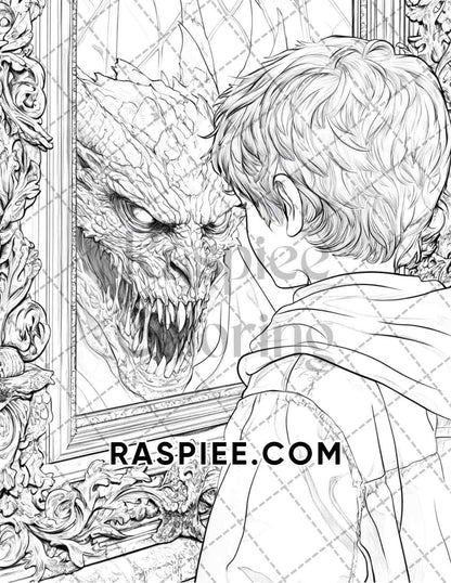 Nightmarish Creatures Halloween Adult Coloring Pages Printable PDF Instant Download