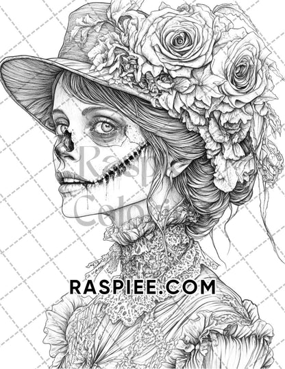 Victorian Zombies Halloween Adult Coloring Pages Printable PDF