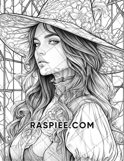 Enchanted Witches Adult Coloring Pages Printable PDF Instant Download - RASPIEE