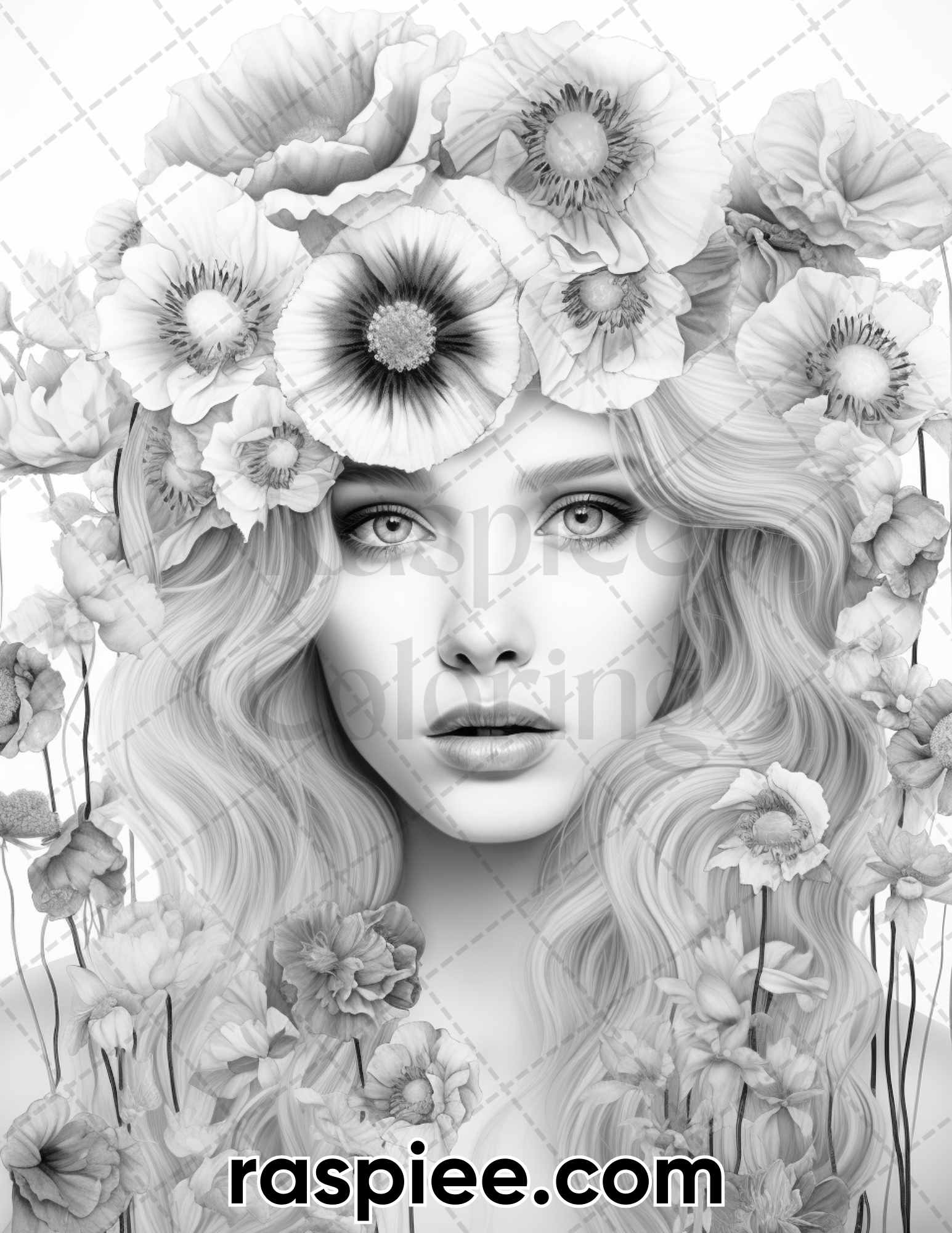 Coloring Page Floral Girl Printable Coloring Pages Adult Grayscale Coloring  Page Original Line Art Illustrations Gift for Her PDF Poster 