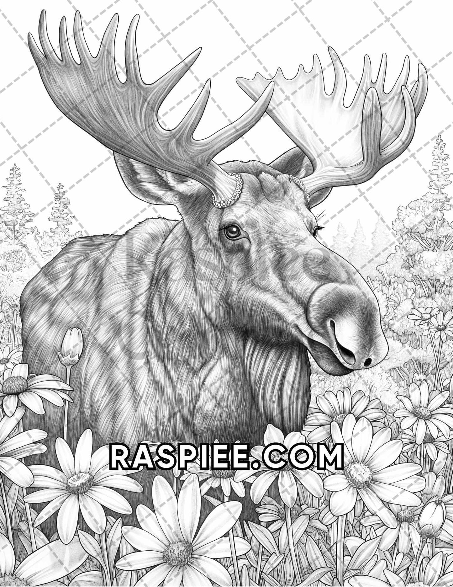 75 Animals in Flowers Grayscale Adult Coloring Pages Printable PDF Instant Download - RASPIEE