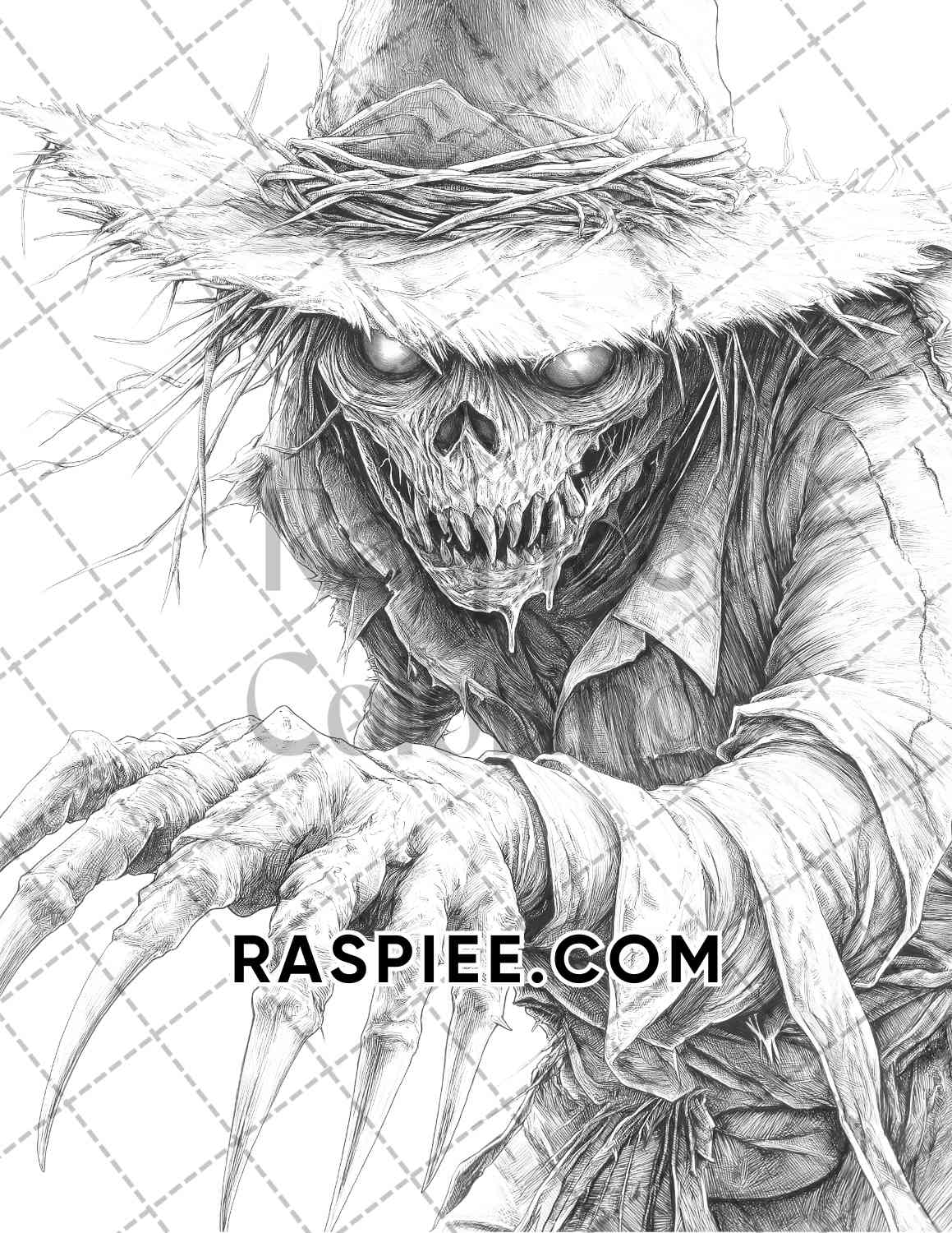 Horror Scarecrow Halloween Adult Coloring Pages Printable PDF Instant Download