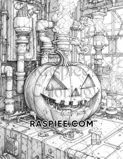 Steampunk Halloween Adult Coloring Pages Printable PDF Instant Download