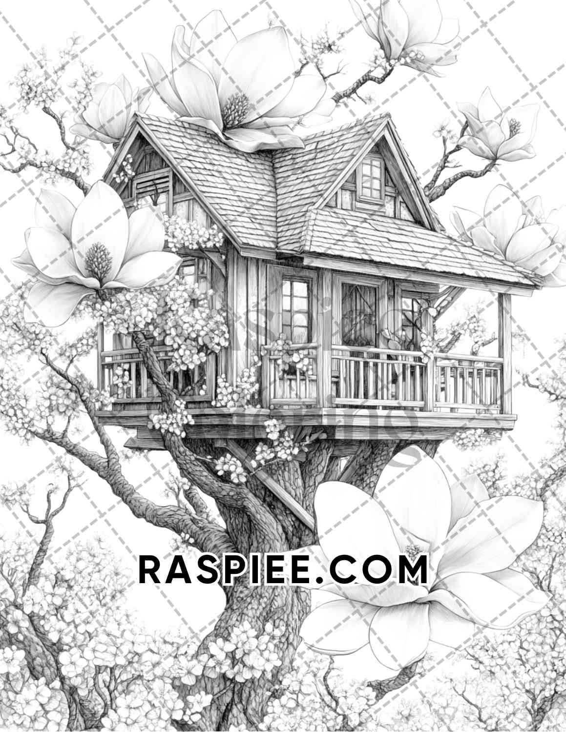 Fantasy Flower Houses Adult Coloring Pages Printable PDF Instant Download